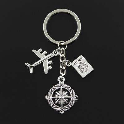 Fashion 30mm Key Chain Keychain Jewelry   Aircraft Airplane Compass Passport Travel Journey Pendant