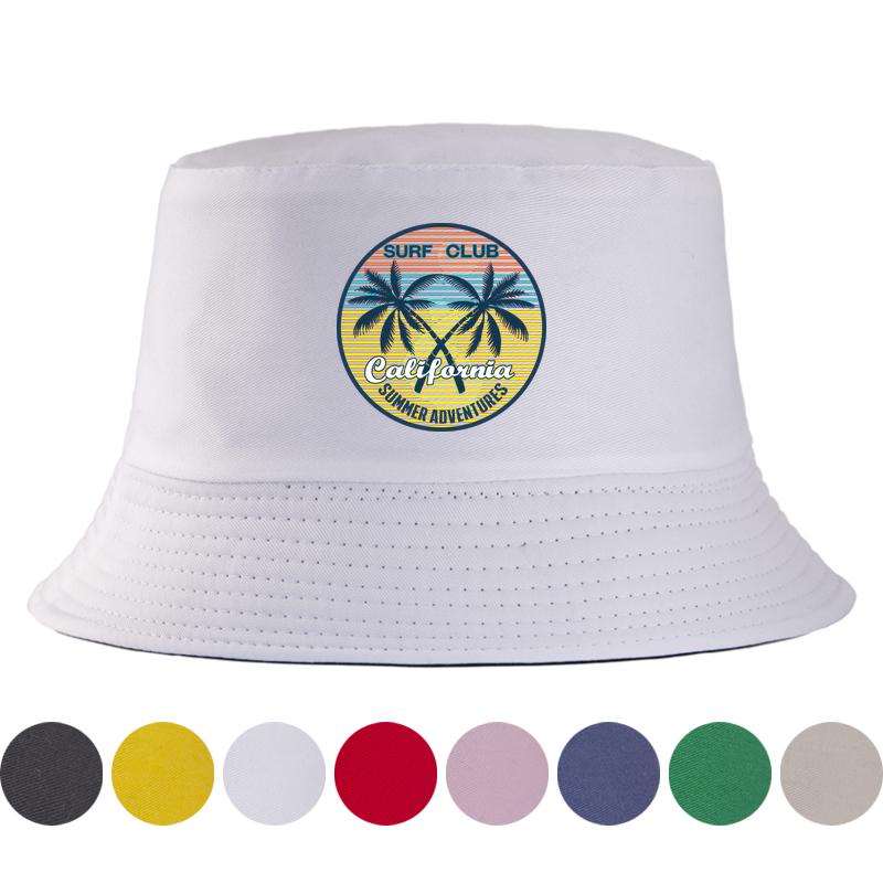 Sommer Abenteuer Surf Club Fischerhut Tropischer Palmenprint Sonnenhut Unisex Baumwolle Faltbar Strandhut UV-Schutz Panama