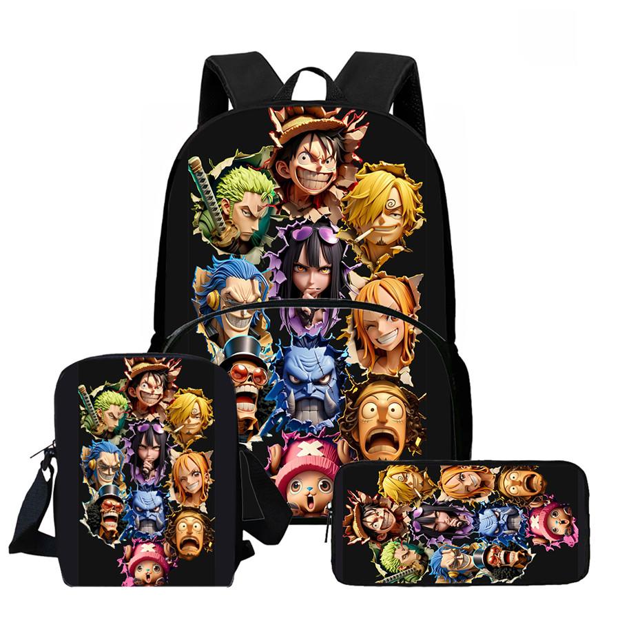 One Piece Lightweight 3PCS School Backpack Set with Front Pocket, Crossbody Bag and Pencil Case, Unisex for Boys Girls Age 6-10