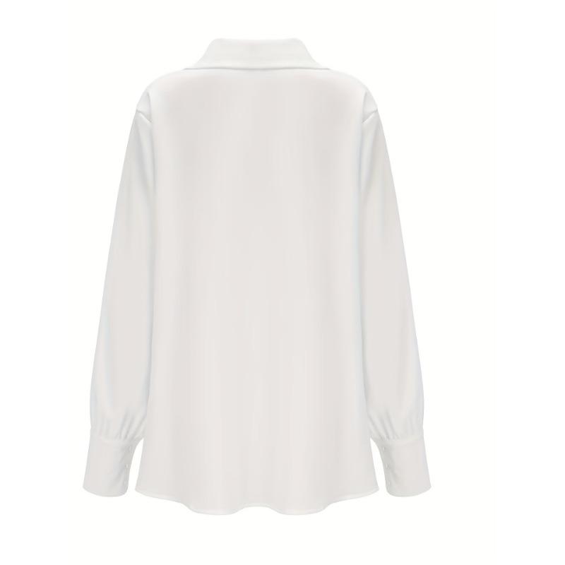 White temperament commuter long-sleeved shirt solid color simple swing collar ladies blouse CY0160