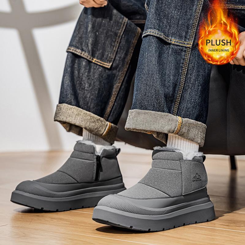Mens Trendy Large Size Soft Sole Increase Height Winter Warm Fur Snow Boots Padded Lined Ankle Boots Anti-slip Hiking Casual Sports Martin Boots