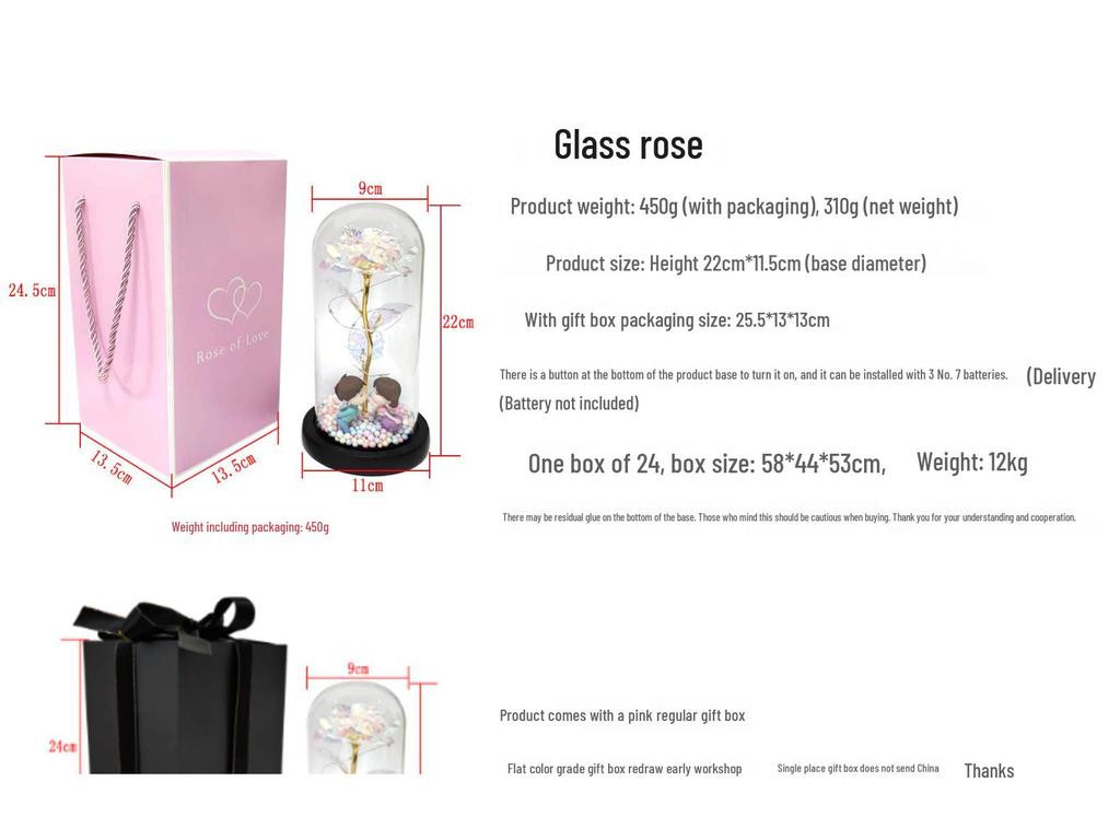 Gold Foil Rose Eternal Flower Glass Cover Gift for Valentine's Day, Christmas, New Year