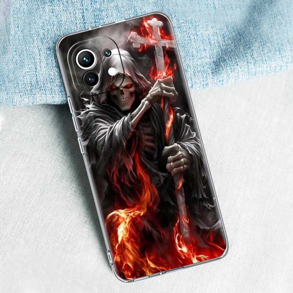 Phone Case For Xiaomi Mi 15 14 13 12 11 Lite 15T 13T 12T Pro Poco X7 X6 X5 Pro 5G X3 NFC F7 F6 F5 Clear Cover Grim Reaper Skull