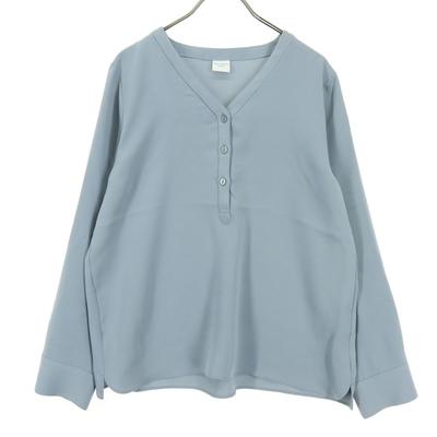 Beauty Products Long Sleeve Henry Neck Blouse F Blue Women Used