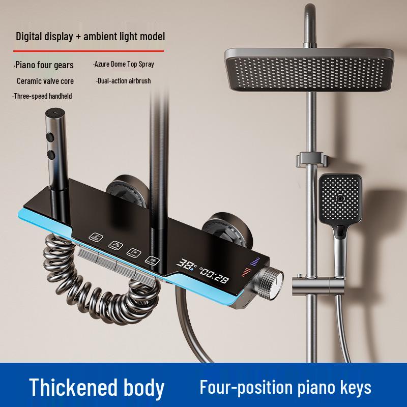 Kaituo Space Aluminum Digital Display Shower Head Set with Multifunctional Ambient Light
