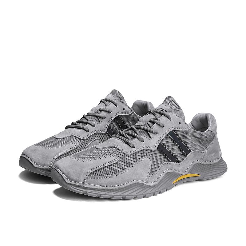 

Мужские кроссовки из натуральной кожи, сетчатые, дышащие, походные туфли, летняя, толстая подошва, нескользящая, походная обувь для мужчин, высококачественная мужская обувь 39 серый