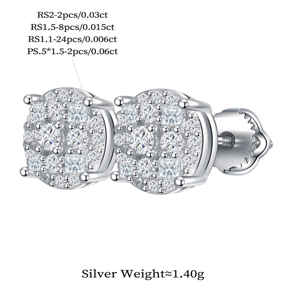 Moissanite 925 Silver Stud Earrings 0.06 CT Round Cut 14K White Gold Plated