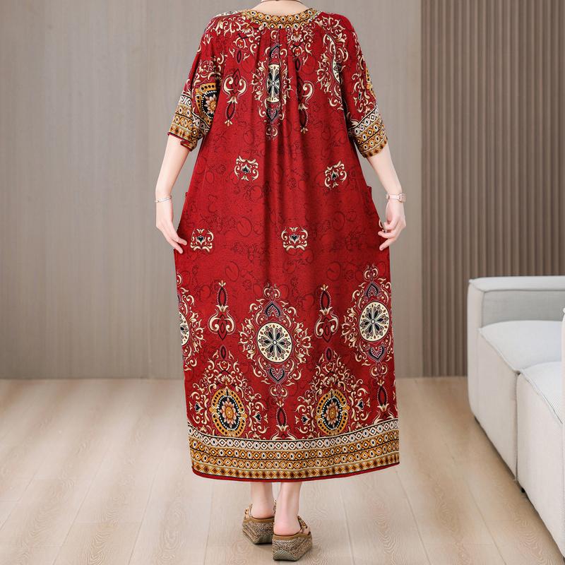 Plus Size Elegant Long Dresses for Women Clothes Loose Short Sleeve Vintage Summer Dress