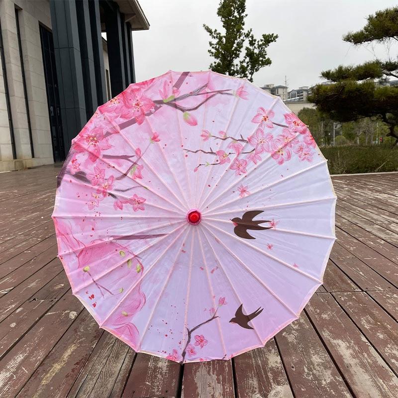 1PC Printed Photograph Props Long-handle Vintage Silk Umbrella for Hanfu Accessories Umbrella Parasol Colorful Oiled Paper