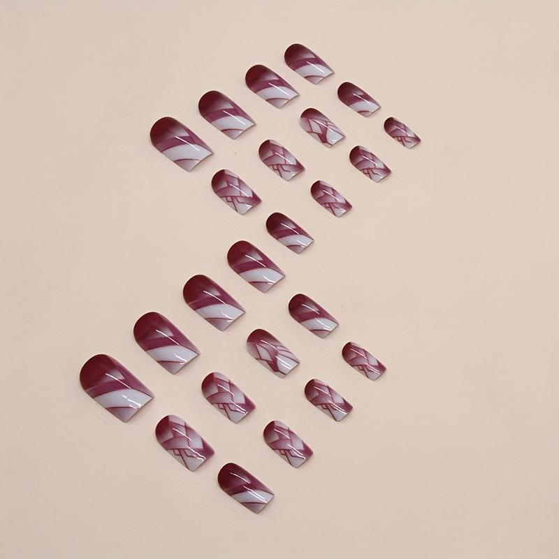 24pcs/set Medium Square Broken Crackle False Nails Purple Gradient Sense Nail Piece Finished Wearing Nail1pc Nail File And 1sheet Adhesive Tabs