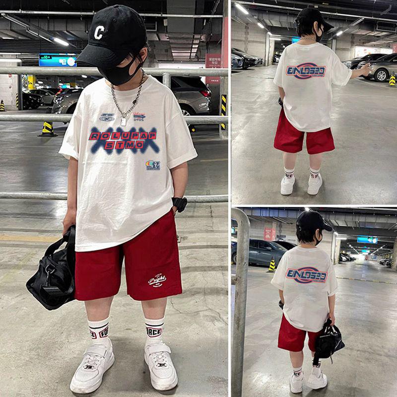 

Летний 2025 Повседневный комплект-двойка для мальчиков в корейском стиле с принтом в виде букв 150 cm