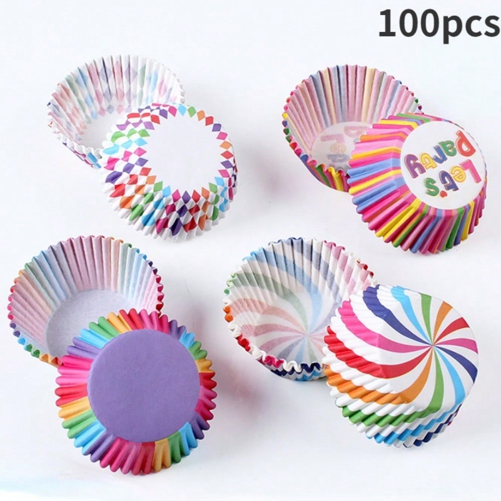 100 Disposable Muffin Cups Rainbow Colored Paper Cups Cake Cups Paper Cup Liners Mold Baking Tools Kitchen Utensils Accessories