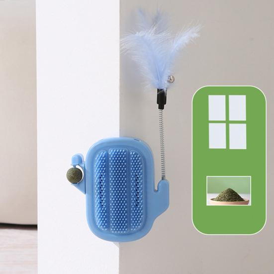 3-in-1 Cat Self Groomer Brush Wall Corner Massage Comb with Catnip Ball Feather Toys Cactus Shape Cat Face Scratcher for Indoor Cats