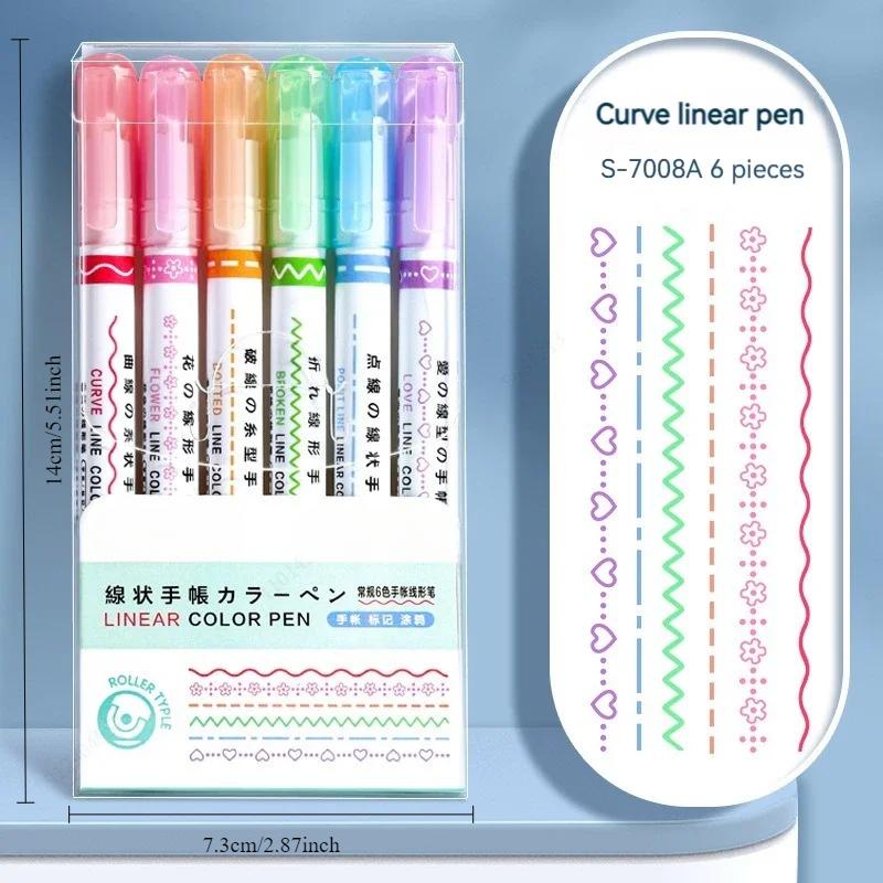 

6 шт./компл., форма цветочной линии, ручка-маркер, маркер-лайнер с изогнутым кончиком ролика, корейские канцелярские принадлежности Kawaii, школьные канцелярские принадлежности, подарки