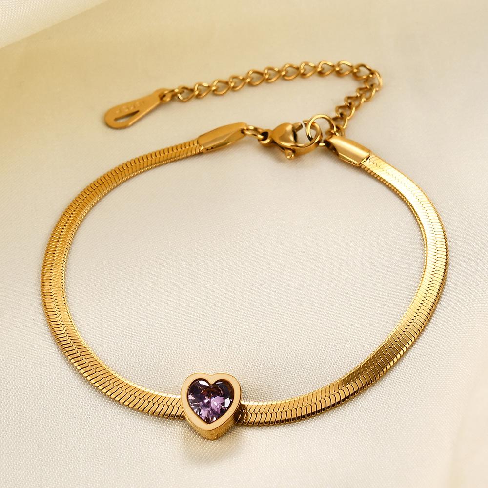 14K Goud Roestvrij Staal Hart Armband met Diamant en Zirkonia in Groen, Wit en Roze
