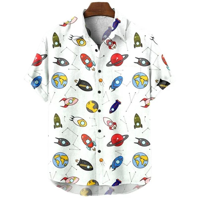 Men Clothing Hawaiian Vacation Beach Shirt Lapel Blouse Summer Casual Clothes Tops Chemise