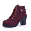 Damen Herbst Stiefeletten mit klobigem Absatz - Runde Spitze, Schnallen- und Schnürdesign