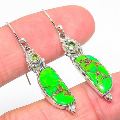Natural Copper Turquoise,Peridot 925 Solid Sterling Silver Earring 1.75" l8Z84