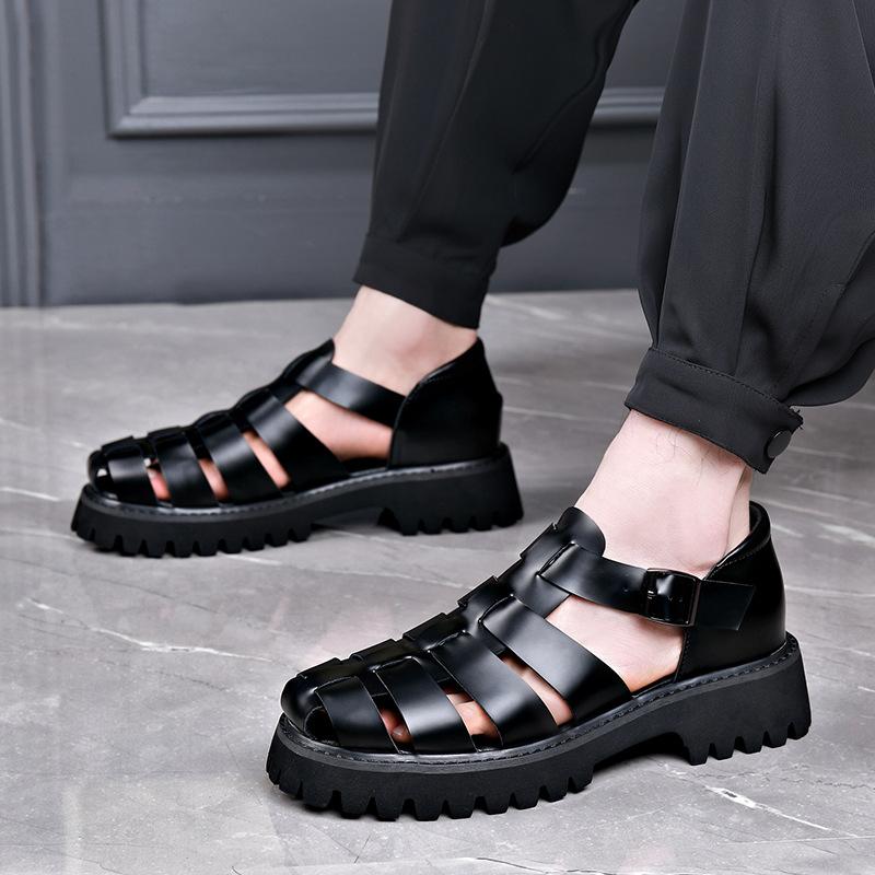 Plateau Sandalen aus echtem Leder Outdoor Sneaker Strand Gummi Flip Flops Wasser Trekking Sommer Herren Klassische Römersandalen Slipper