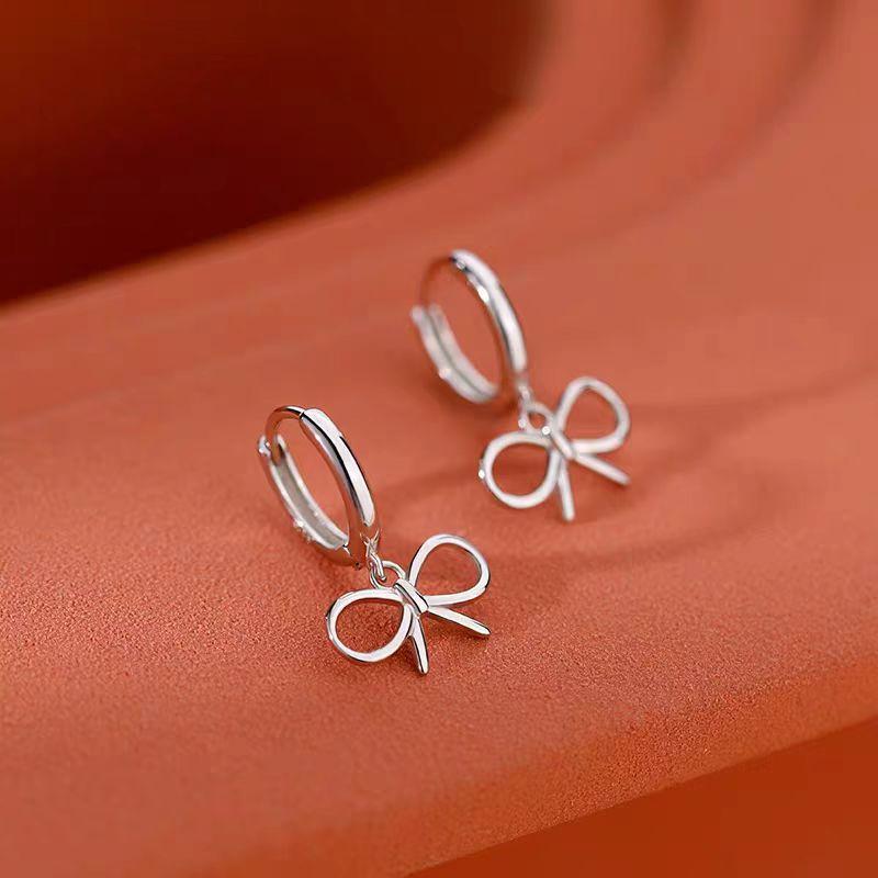 925 Silver Needle Hollow Bowknot Pendant Hoop Earrings For Women Classic Jewelry Minimalist Accessories