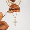 Triple-Layer Zircon Cross Necklace with Snake Bone Twisted Chain 