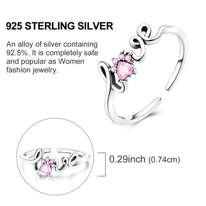 Ring Charms Copper Original Certified Pink Cat And Dog Paw Open Rings Women Delicate Jewelry Anniversary Gift