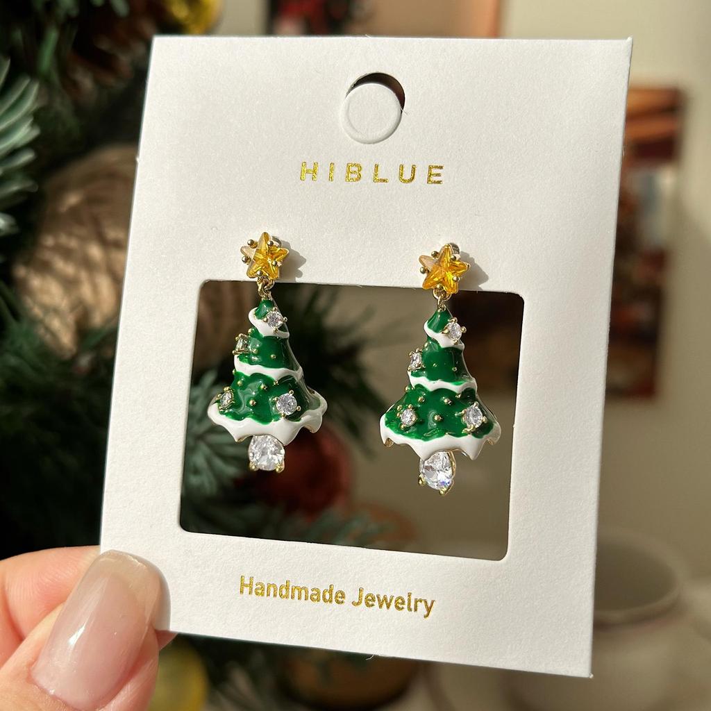 Luxury Zircon Star Christmas Tree Stud Earrings for Women - Autumn/Winter Collection