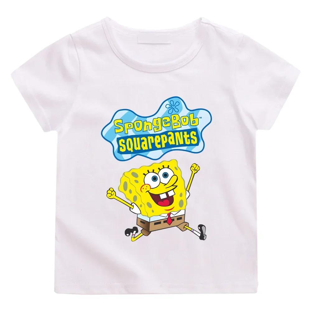 SpongeBob SquarePants Pure Cotton Cartoon Pattern TShirt ShortSleeved Casual Versatile Top for Boys And Girls