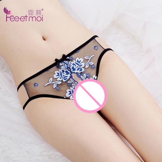 Lace Briefs See Through Open Crotch Straps Erotic Lingerie Floral G-string Thong