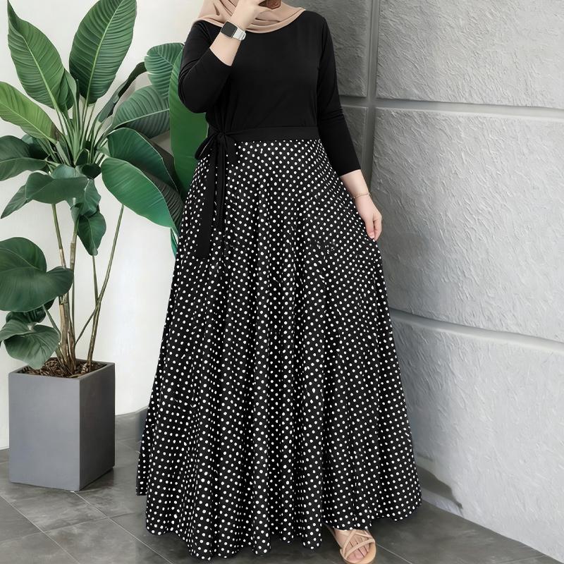 ZANZEA Women Casual Round Neck Long Sleeve Polka Dot Print Patchwork Retro Dress