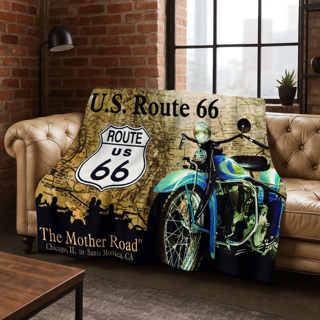 

Retro Route 66 Road Trip America Historic Mother Road Art Flannel Blanket,Cozy Soft Throw Blanket for Home Bedroom Bed Sofa Gift 75x90cm
