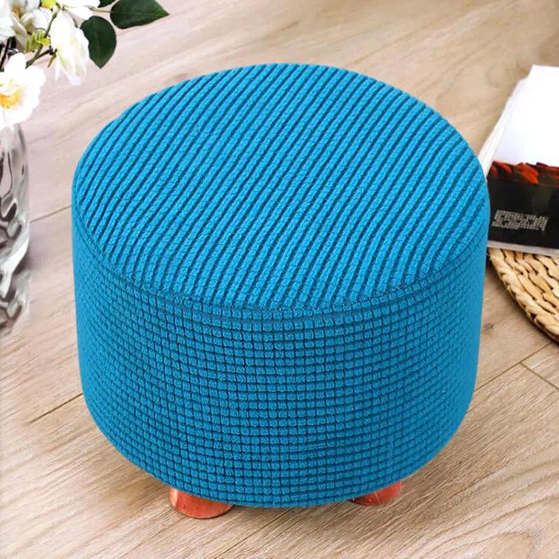 1Pc Round Seat Cover Elastic Protector Soft Pouffe Stool Removable Flannel Stool Cover Footstool