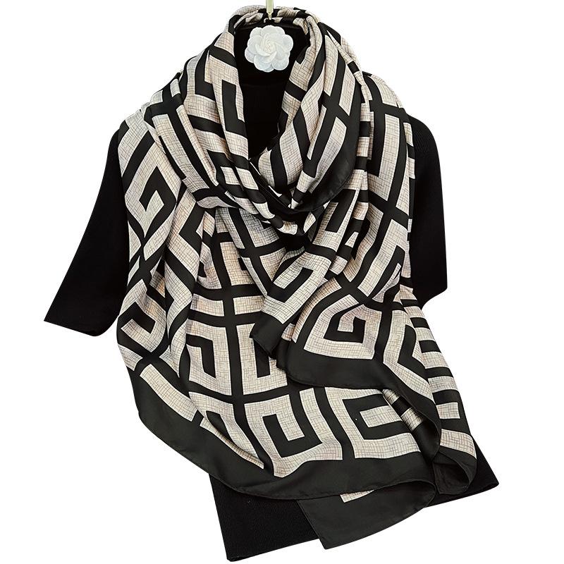 New Summer Silk Scarf, Brocade Print, Elongated Thin Shawl, Decorative Scarf, Beach Towel