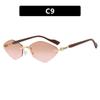 European and American rhombus frameless trimmed sunglasses metal sunglasses wood grain fashion sunscreen UV protection sunglasses women