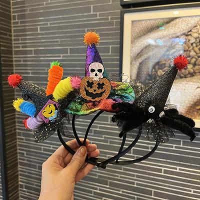 Europäischer & Amerikanischer Halloween Kürbishut & Dunkles Totenkopf Stirnband Haarspange für Kinderfotos