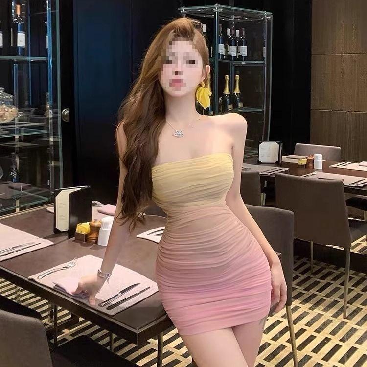 Pure Desire Atmosphere Tube Top Dress Women's Summer New Tight Sexy Gradual Change Hip Gradual Change Short Skirt