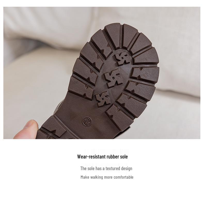 Retro Buckle Maillard Martin Leather Mid-Calf Boots for Girls - Foldable Shaft, Perfect for Travel