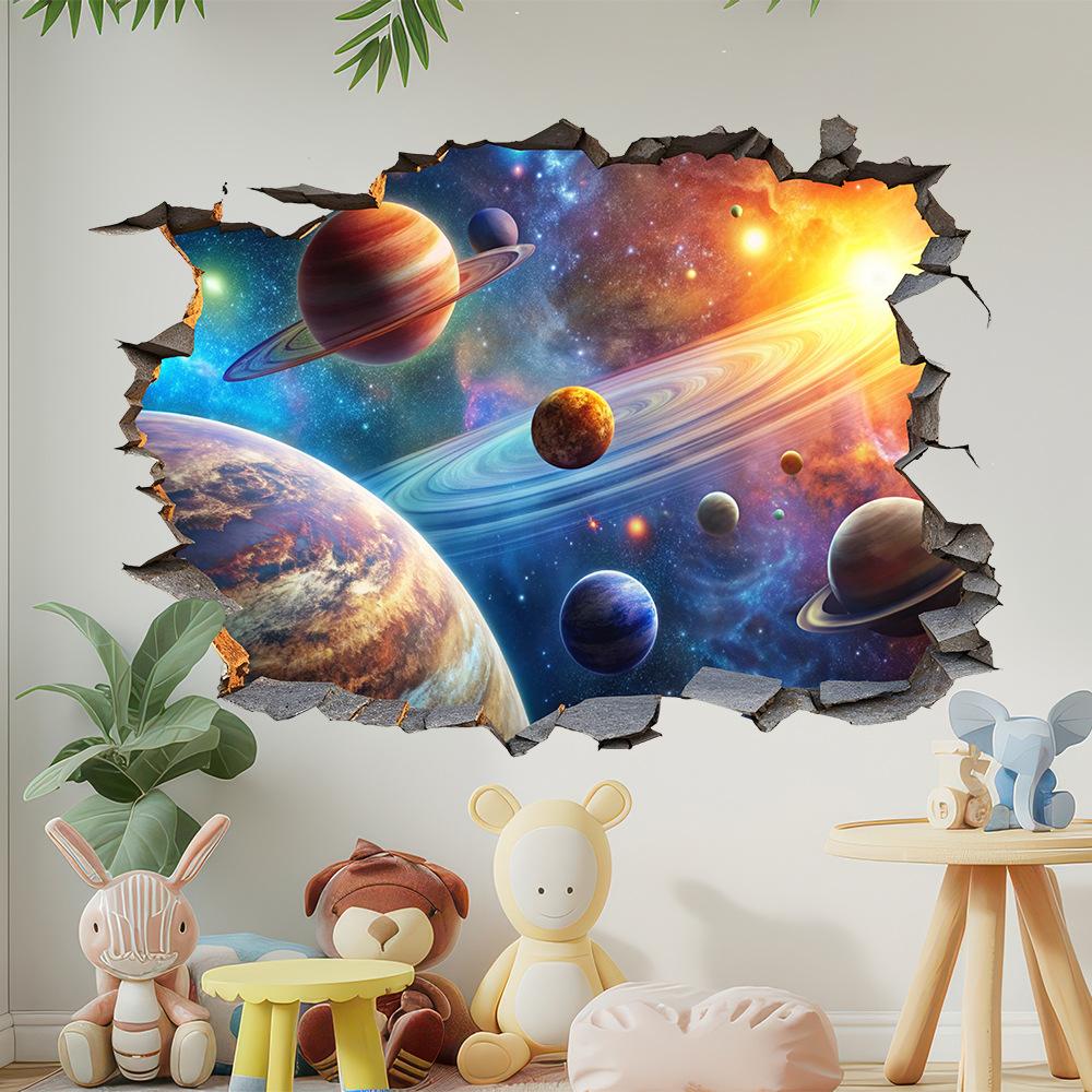 New Cartoon Space Universe Planet Wall Stickers Self Adhesive Room Background Home Decor Decals