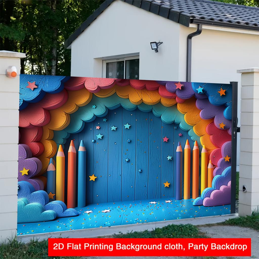 1pc Rainbow Clouds and Pencil Stars Cartoon Background Cloth Birthday Teen Shower Graduation Party Banners