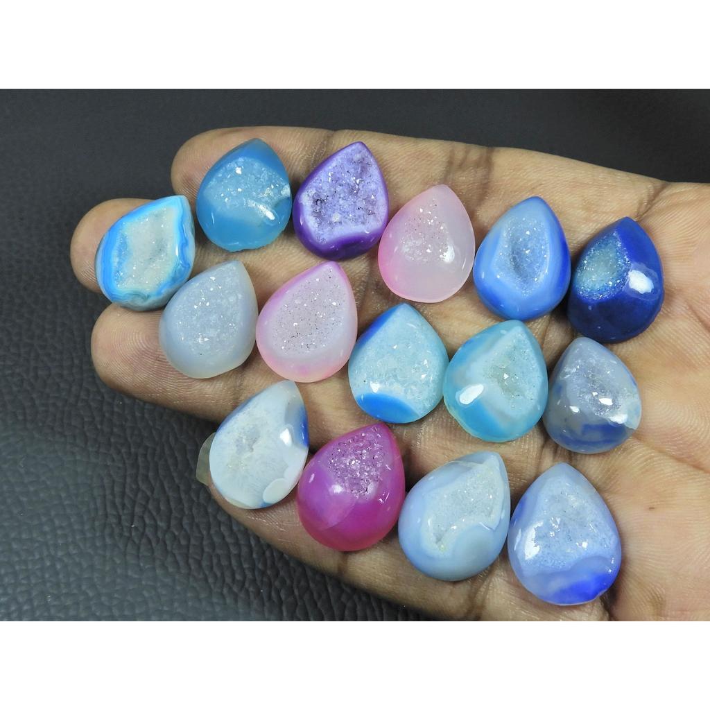 14X19MM Natural Window Druzy Agate Pear Cabochon Loose Gemstone 15 Pcs Lot C-3712