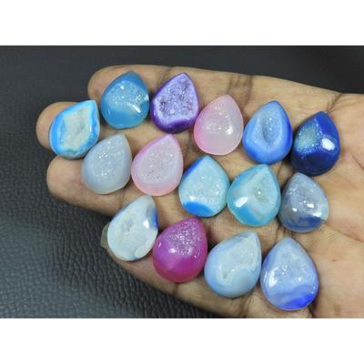 14X19MM Natural Window Druzy Agate Pear Cabochon Loose Gemstone 15 Pcs Lot C-3712