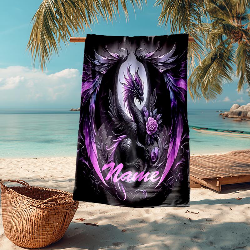 Custom Name Ultra-Soft Beach Towel with Dragon Theme,Ideal for Pool - Camping, Diving - Perfect Travel Essential, Vibrant Beach Towel.