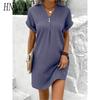 HNXC Abiti casual a vita alta con scollo a V a maniche corte con stampa tinta unita primavera estate moda donna