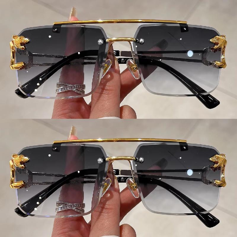 2 Pairs Per Set Rimless Square Sunglasses Fashion Vintage Double Bridge Gradient Shades Trendy Luxury Brand Design Sun Glasses