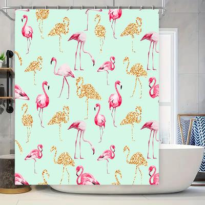 Livfullt rosa flamingoduschdraperi för badrumsinredning Vattentätt tyg med gyllene glittermönster Storlek 72x84 tum