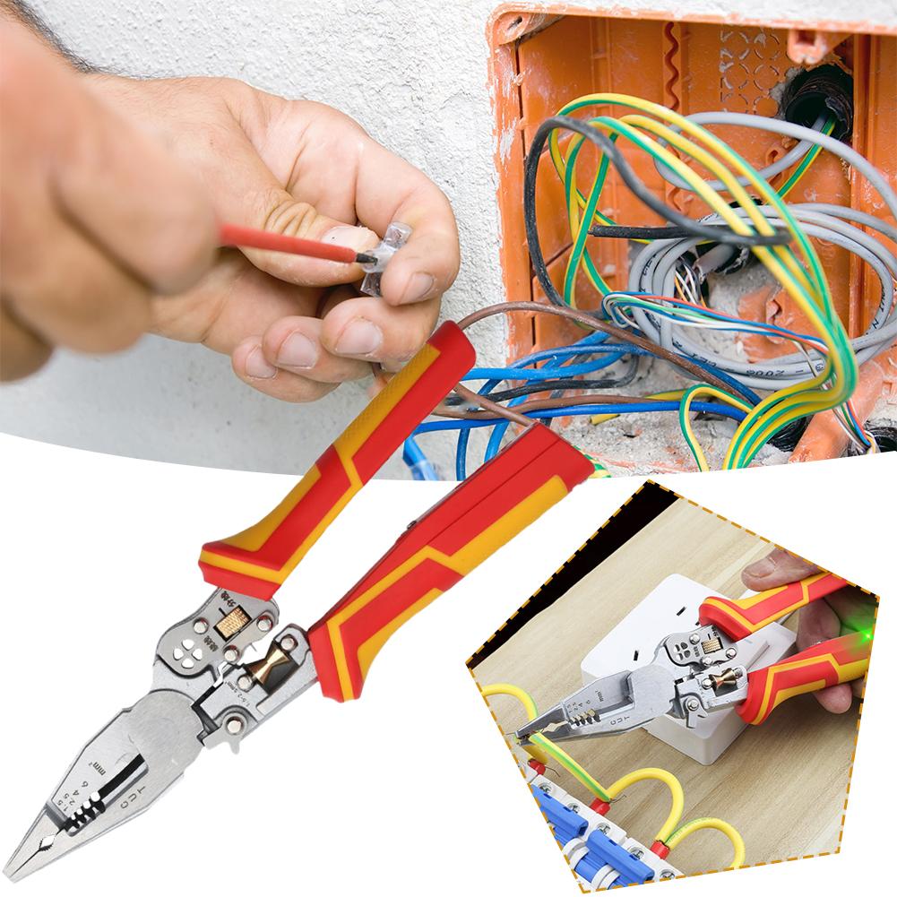 Thickened Measurable Electricity Electrician Pliers, 9 In 1 Foldable Wire Stripper Crimper Cable Cutter Pulling Winding Pliers