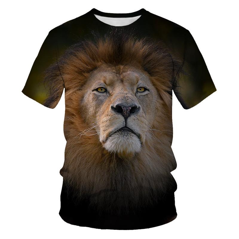 Summer Lion and Tiger 3D Digital Printing Round-neck T-shirt with Short Sleeves - Youth Underwear Shirt