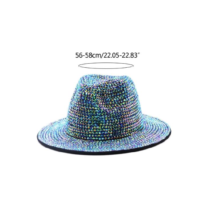 Zimní Pánský Dámský Fedora Klobouk s Kamínky Noční Klub Široký Okraj Plstěný Panama Klobouk
