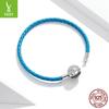 New 925 Silver Blue Leather Rope Basic Single Chain Pu Leather Woven Bracelet Jewelry Scb196