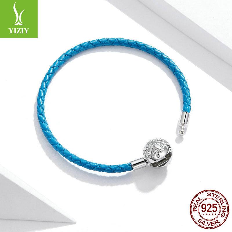 New 925 Silver Blue Leather Rope Basic Single Chain Pu Leather Woven Bracelet Jewelry Scb196